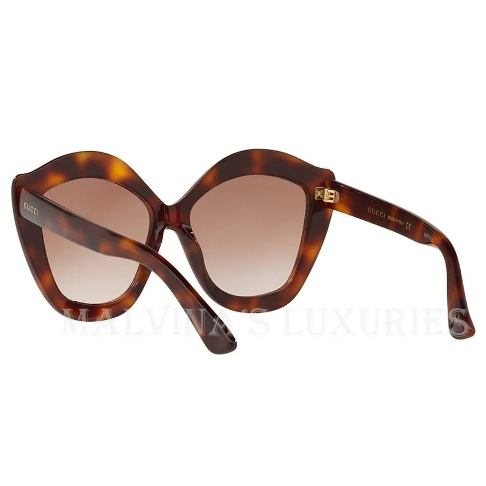 GUCCI SUNGLASSES GG0117S CAT EYE TORTOISE BROWN GRADIENT LIPS